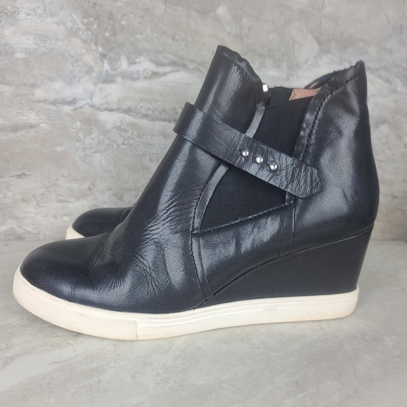 Linea Paolo Black Leather Freshton High Top Wedge Sneakers 8 - Picture 4 of 12